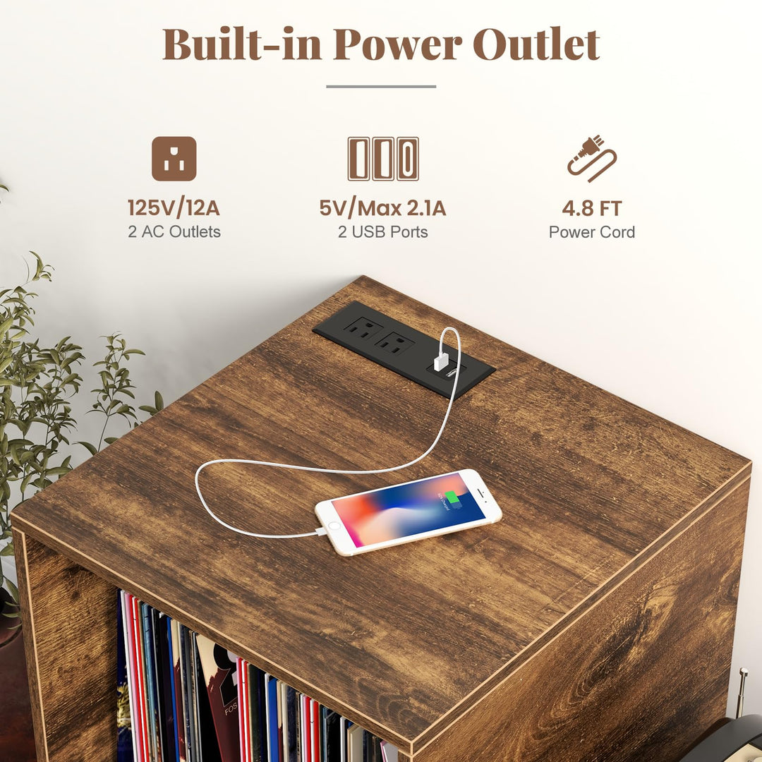 Giantex Record Player Stand with Charging Station, Turntable Stand with Vinyl Divider &amp; Display Shelf