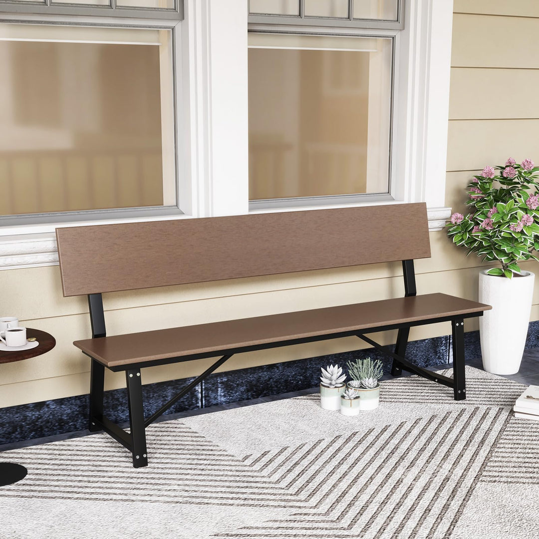 Giantex Outdoor Bench, 4-Person 72 Inches Garden Bench with Weatherproof HDPE Backrest &amp; Seat