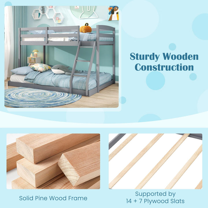 Giantex Twin Over Full Bunk Bed Solid Wood Kids Bunk Bed with Full-Length Guardrails &amp; Ladder