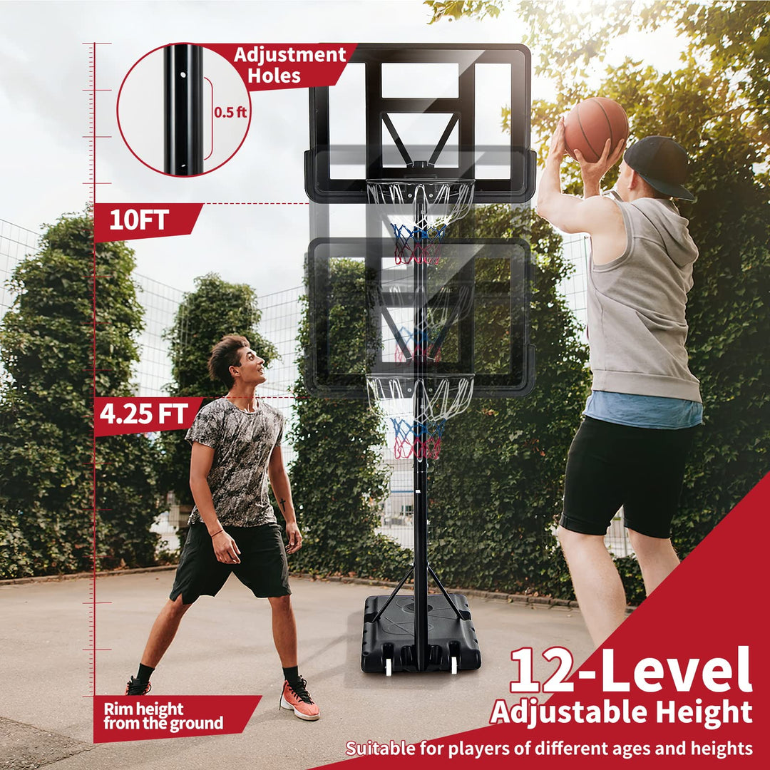 Giantex Portable Basketball Hoop Outdoor - 4.25-10ft Height Adjustable Basketball Goal System w/ 43.5" Backboard, Sandbag