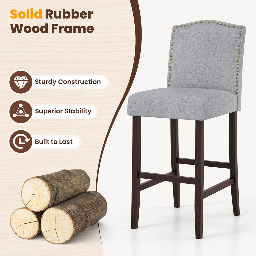 Giantex 30" Bar Stools Set of 2/4, Upholstered Bar Height Bar Chairs with Back &amp; Rubber Wood Legs