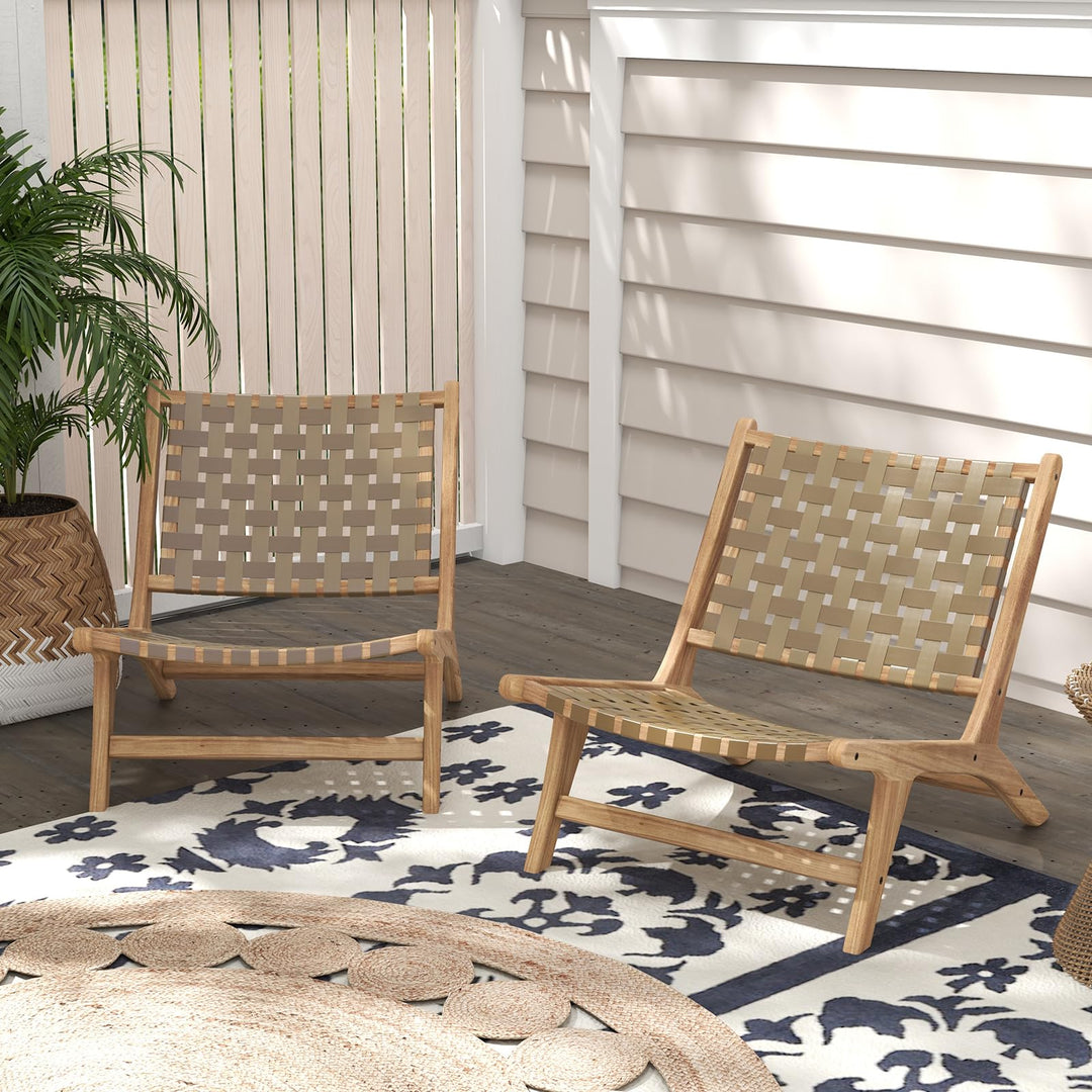 Giantex Woven Accent Chair Set of 1/2, Boho Mid Century Modern Armless Accent Chair w/Nylon Backrest &amp; Seat
