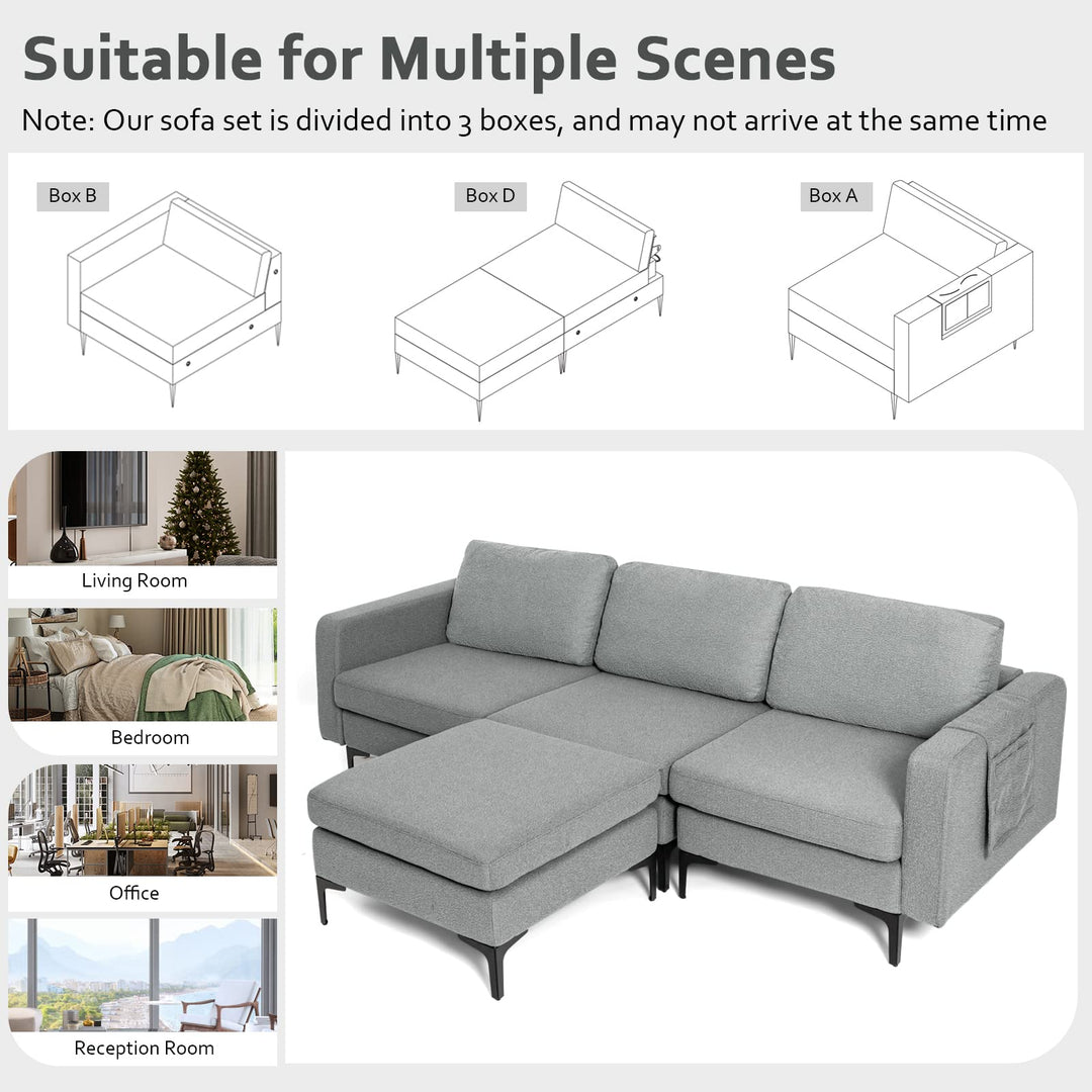 Giantex 94.5" L Convertible Sofa Couch, 3 Seat Sectional Sleeper with USB Ports &amp; Socket