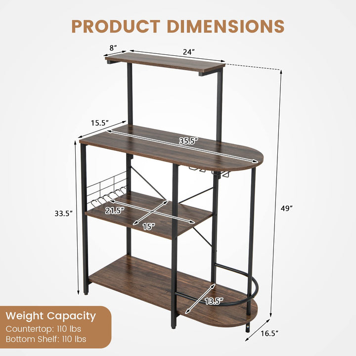Giantex Kitchen Bakers Rack, 4-Tier Microwave Stand with 6 Hooks &amp; Stemware Racks (Rustic Brown)