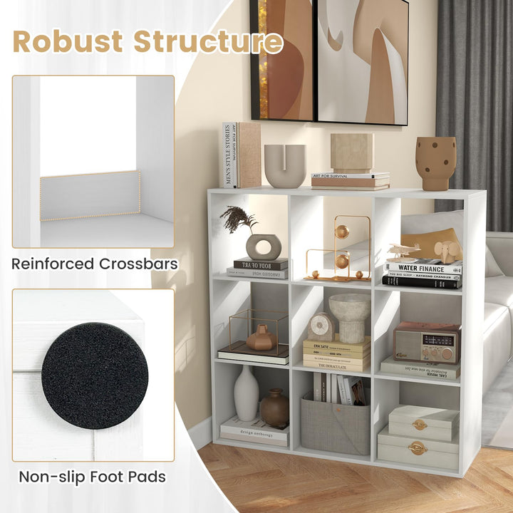 Giantex 9-Cube Bookcase, White Cubby Bookshelf w/Back Guardrail &amp; Anti-Tipping Kits