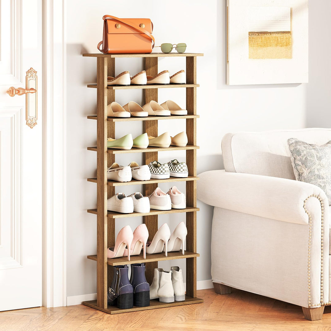 Giantex 8-Tier Wooden Shoe Rack Patented Double Row Shoe Organizer for 16 Pairs