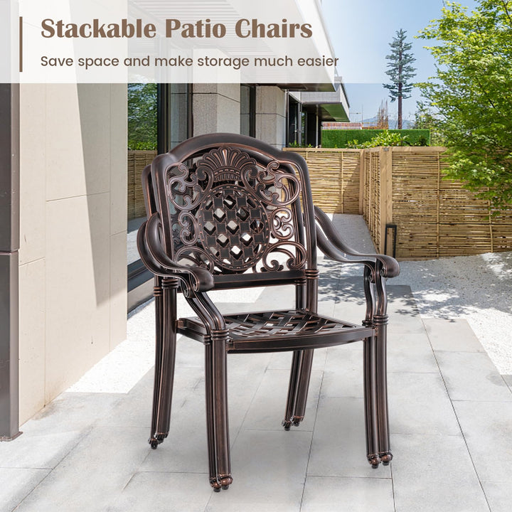 Giantex Patio Chairs Set of 2, Easy Assembly Stackable Cast Aluminum Outdoor Chairs with Armrest &amp; Adjustable Footpads