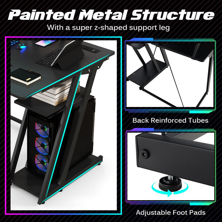 Giantex L Shaped Gaming Desk with Outlets &amp; USB Ports, Small Computer Desk with Monitor Shelf