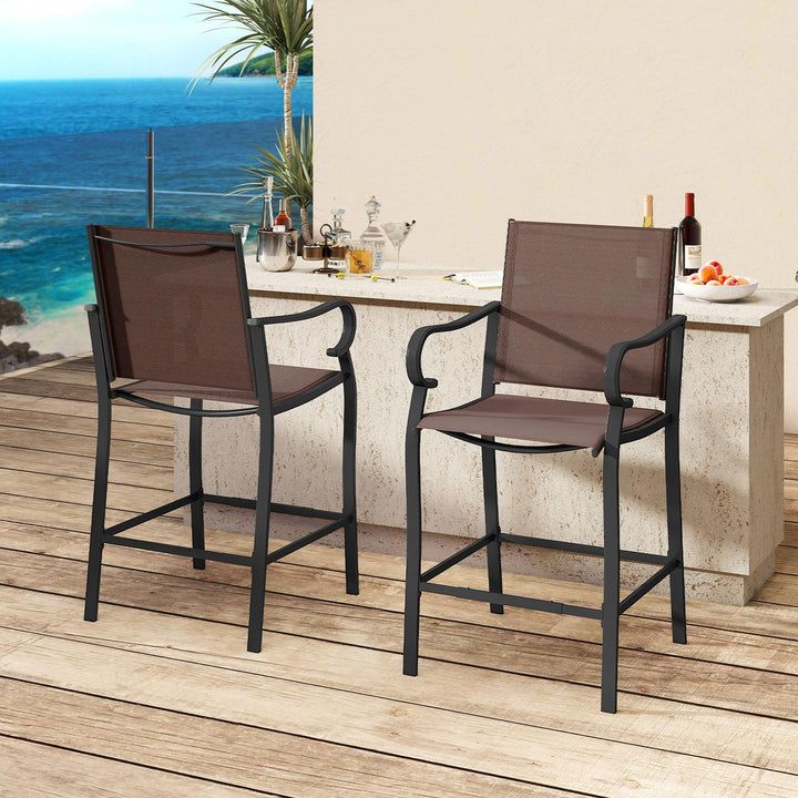 Giantex Counter Height Tall Patio Chairs with Breathable Mesh Fabric &amp; Metal Frame