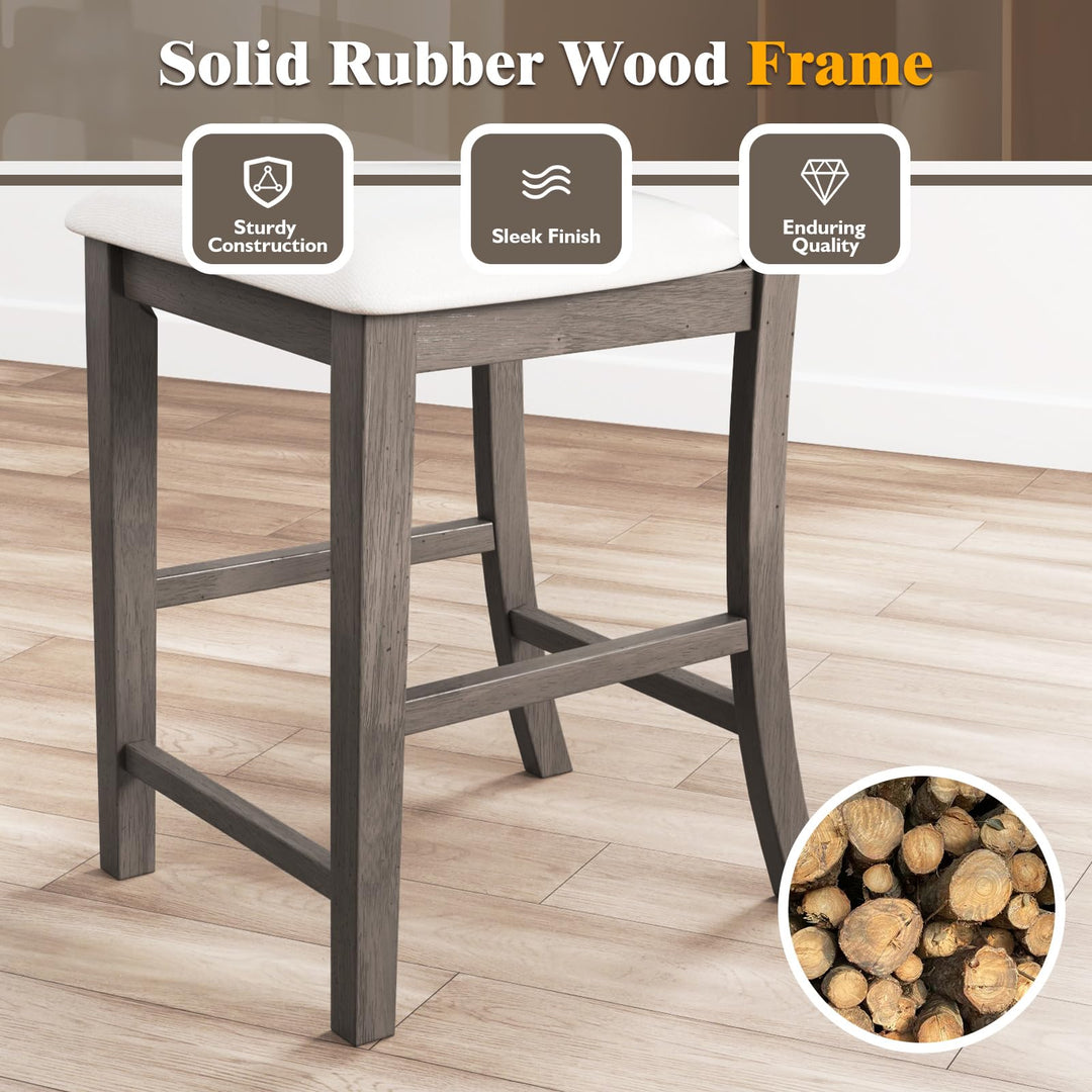 Giantex Wood Bar Stools Set of 2/4, 24" Counter Height Bar Stools w/Cross Back &amp; Linen Fabric Upholstered Seat