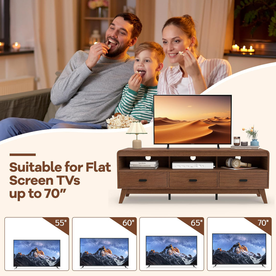 Giantex TV Stand for 60-70 Inch TV Mid-Century Modern Entertainment Center with 3 Storage Drawers