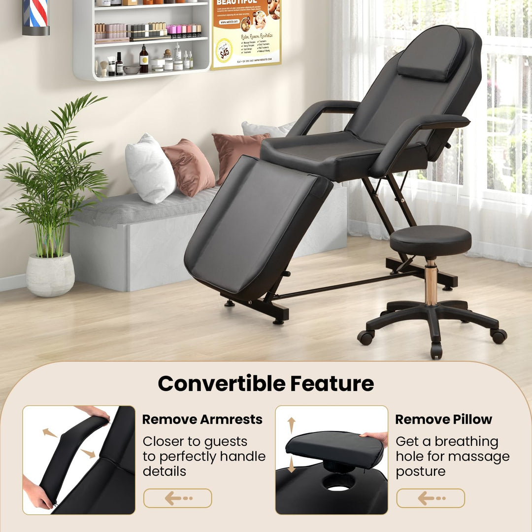 Giantex 73" Facial Chair with Hydraulic Stool, Tattoo Chair with with Adjustable Backrest &amp; Legrest