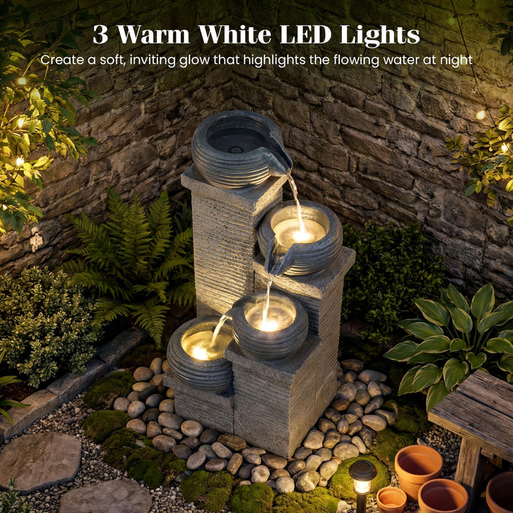 Giantex 4-Tier Water Fountain Outdoor with Warm LED Lights &amp; Pump