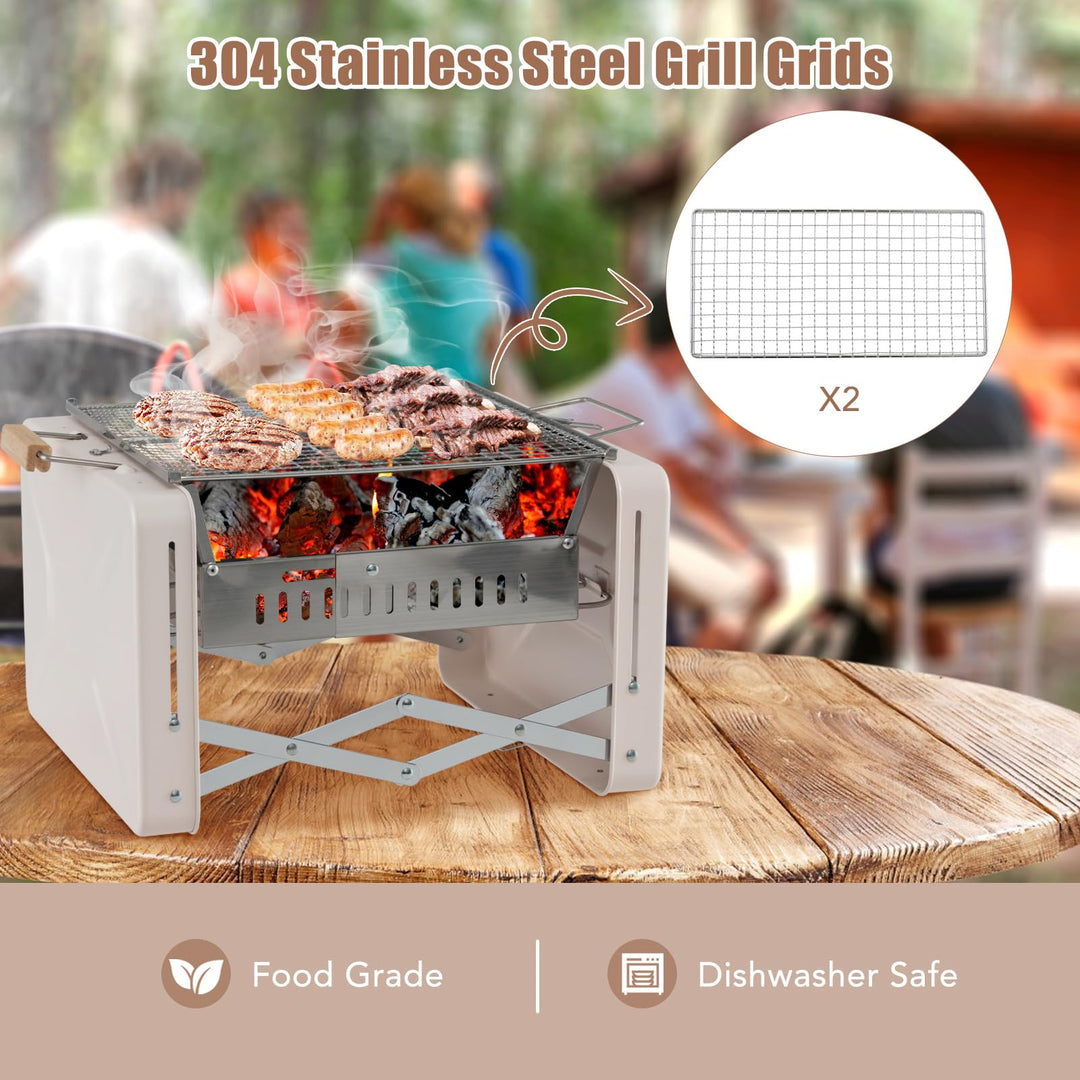 Giantex Portable Charcoal Grill - 15" Small Barbecue Grill, Folding BBQ Grill with Removable Grill Grids &amp; Charcoal Box