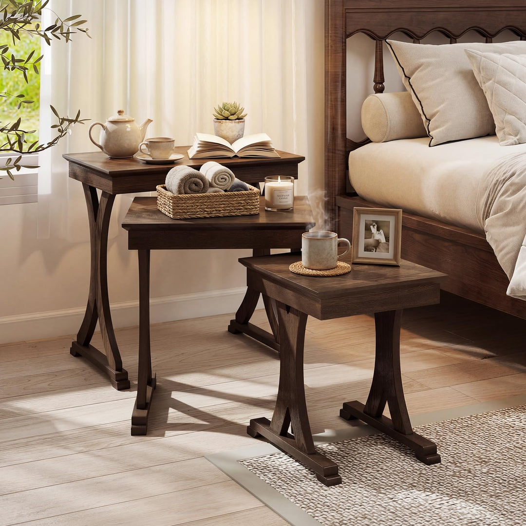 Giantex Nesting Coffee Table Set-of-3 - Stackable Rectangular Sofa End Side Table