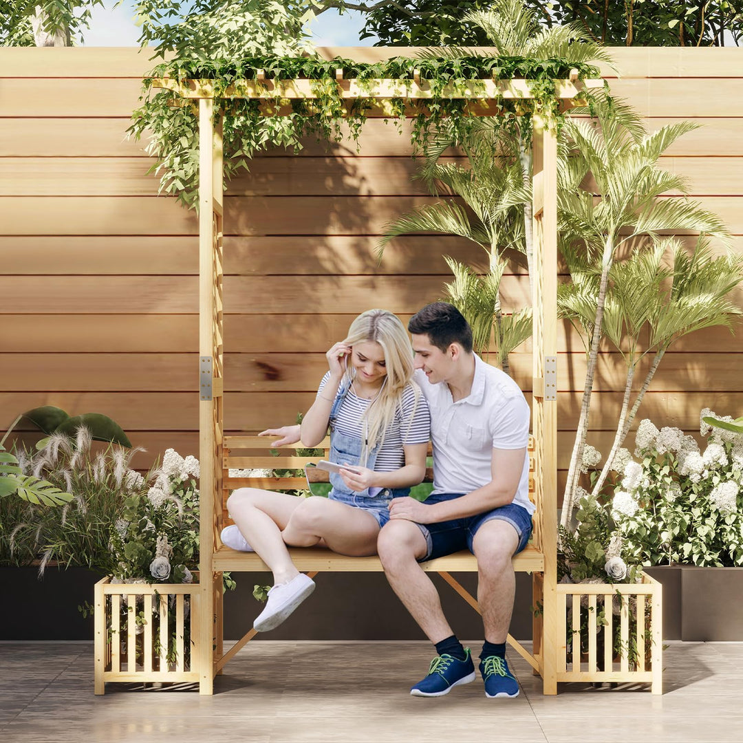 Giantex Outdoor Bench with Garden Arbor &amp; 2 Planter Boxes