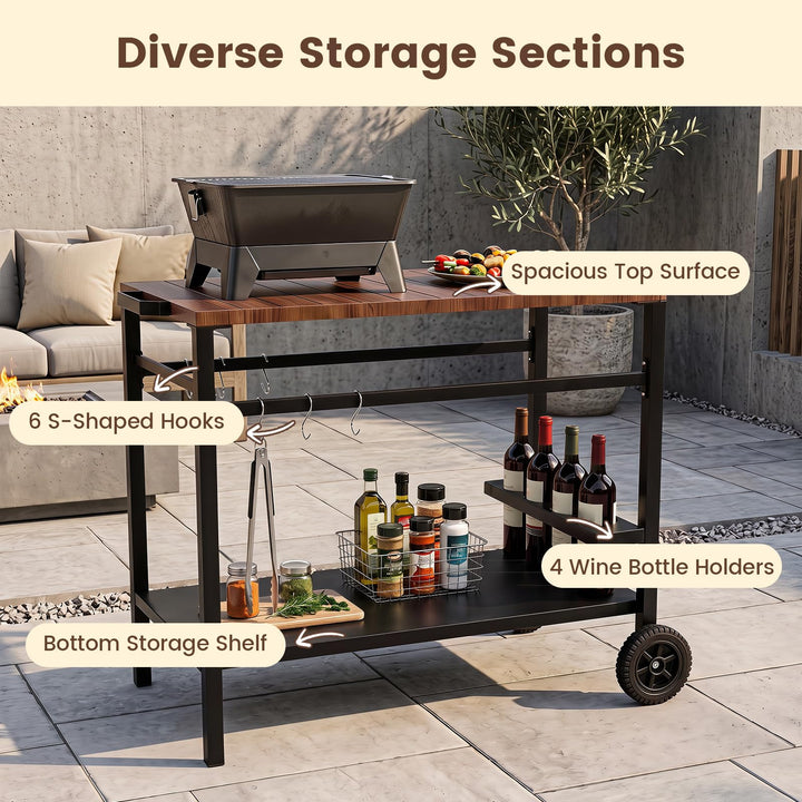 Giantex Outdoor Rolling Grill Cart with Stainless Steel Top &amp; Storage Shelf