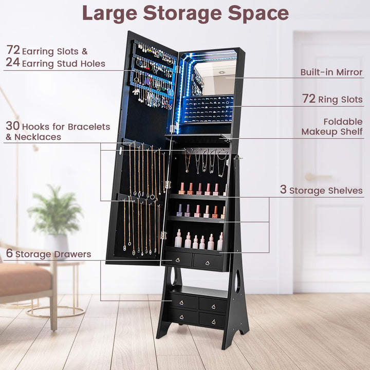 CHARMAID Jewelry Armoire with Full Length Door Mirror &amp; Inside Lighted Vanity Mirror
