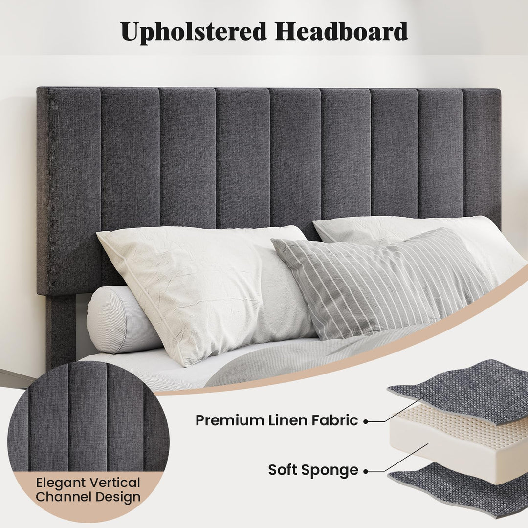Giantex Queen/Full/Twin Size Upholstered Bed Frame Platform Bed with Height Adjustable Vertical Channel Headboard