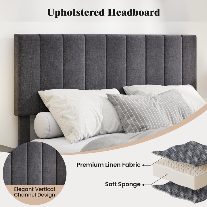 Giantex Queen/Full/Twin Size Upholstered Bed Frame Platform Bed with Height Adjustable Vertical Channel Headboard