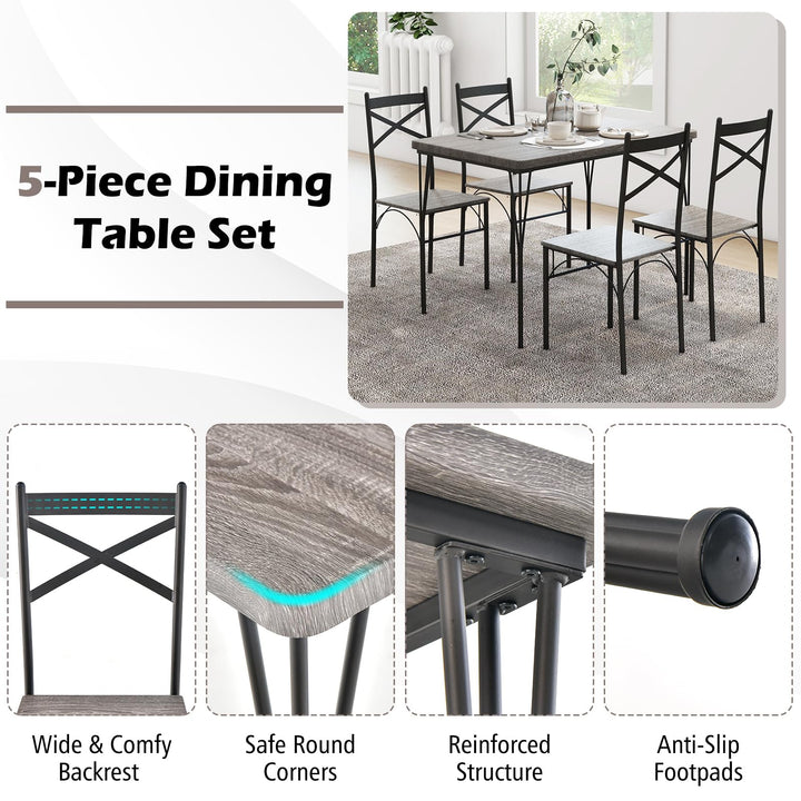 Giantex 5-Piece Dining Table Set, Modern Rectangular Dining Table &amp; 4 Dining Chairs Set with Metal Frame