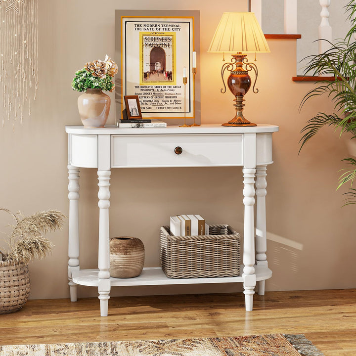 Giantex 36" Wooden Entryway Table with Storage Drawer &amp; Open Shelf