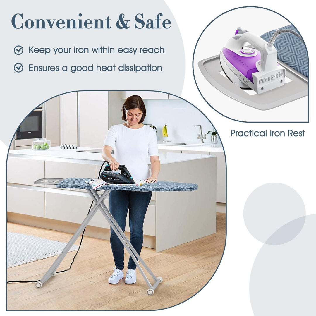 Giantex Ironing Board with Iron Rest, Carbon Steel Iron Board with 4 Layer Heat Resistant Cover &amp; Pad