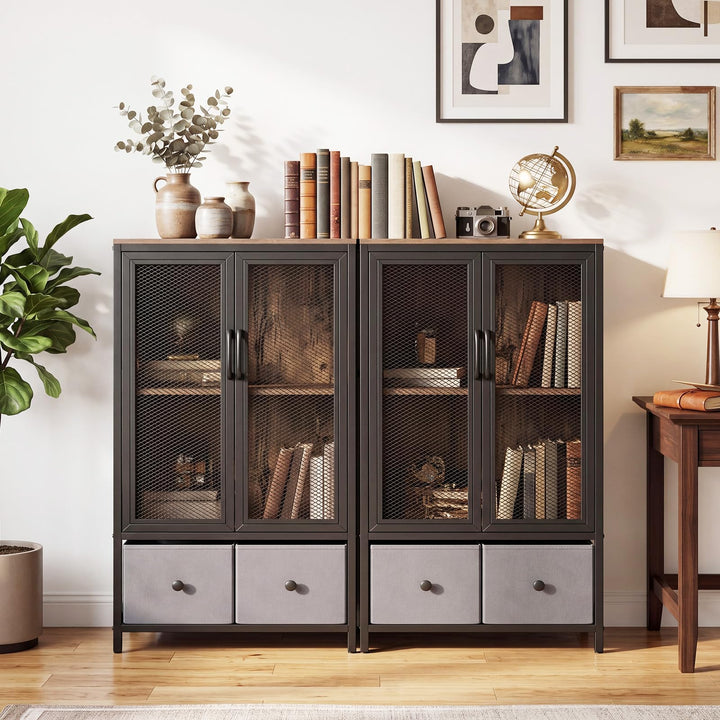Giantex Industrial Coffee Bar Cabinet with Adjustable Shelves &amp; 2 Removable Cloth Drawers