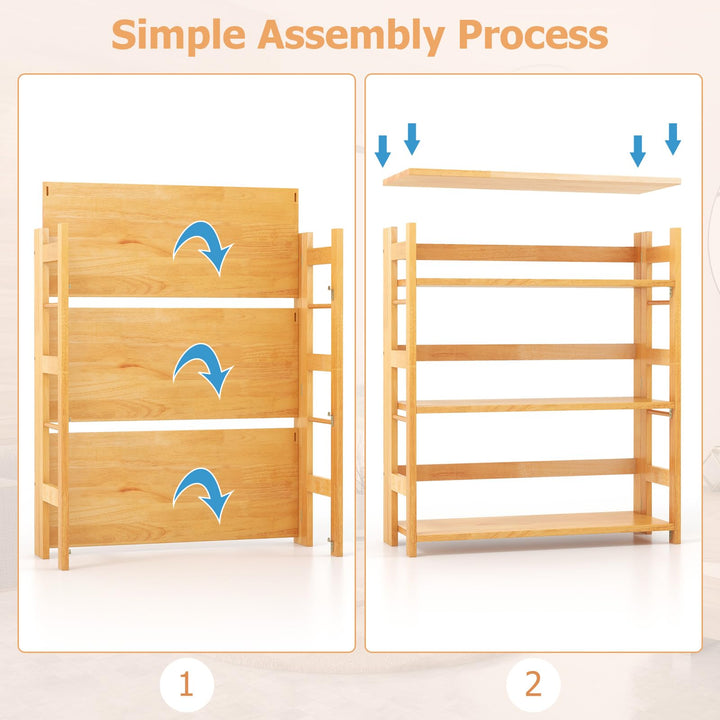 Giantex 4-Tier Bookshelf, 34.5" Floor Storage Shelf w/Rubber Wood Frame, Anti-Toppling Kits, Side Fences