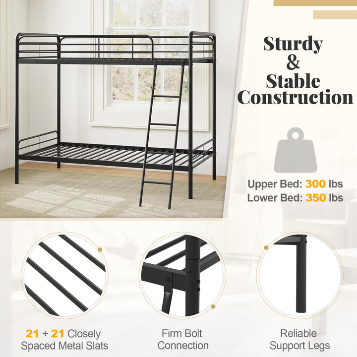Giantex Metal Bunk Bed Twin Over Twin, Heavy Duty Twin Bunk Beds with Inclined Ladder &amp; Safety Guardrails