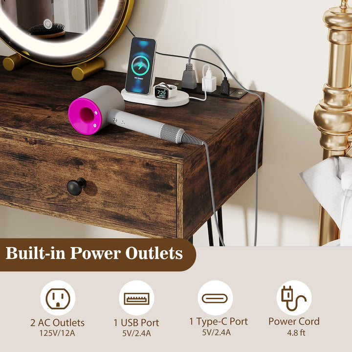 CHARMAID Vanity Desk with LED Lighted Mirror &amp; Charging Station
