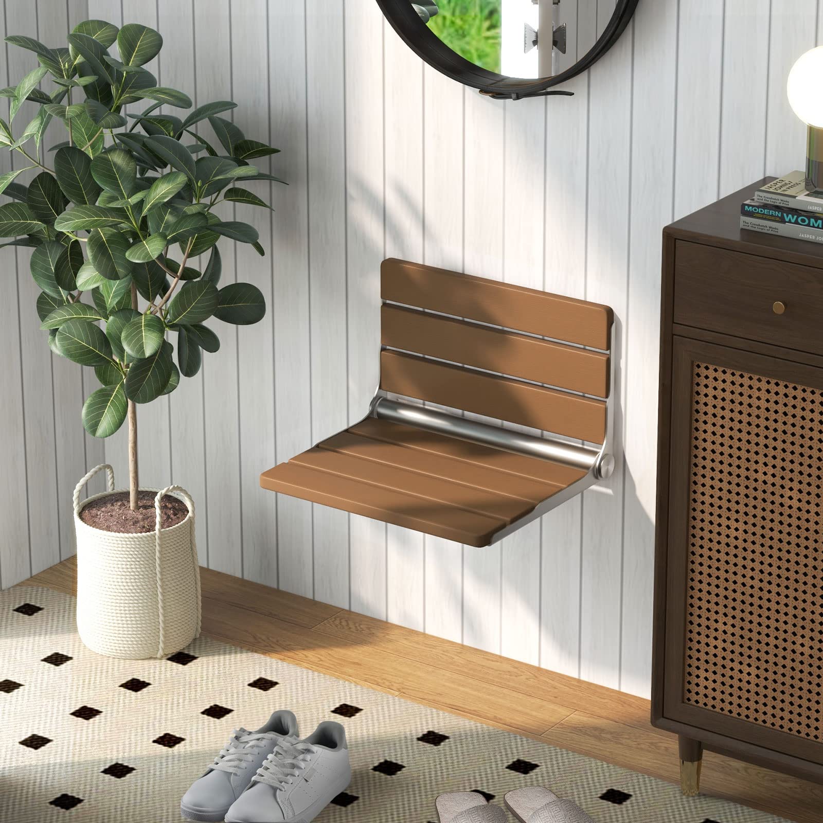 Giantex Folding Shower Seat Wall Mounted, Home Care Foldable Shower Stool for Inside Shower Waterproof