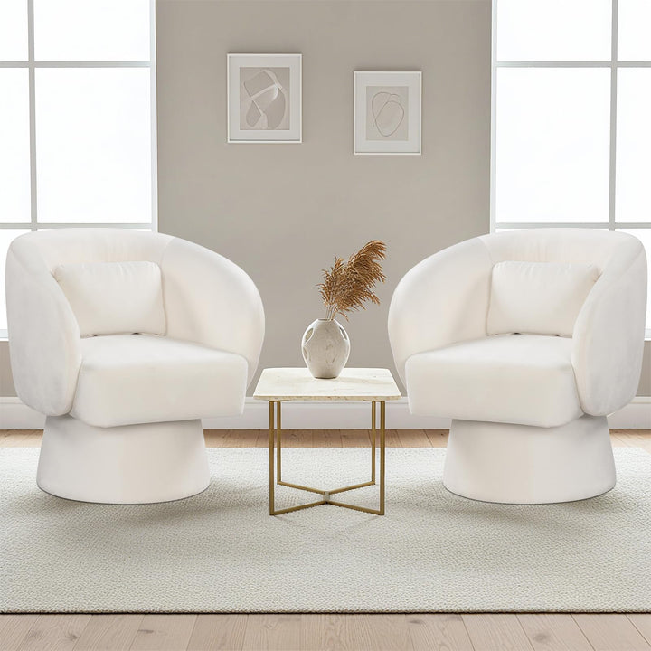 Giantex Swivel Accent Chair Upholstered Barrel Chair with Curved Back &amp; Removable Lumbar Pillow