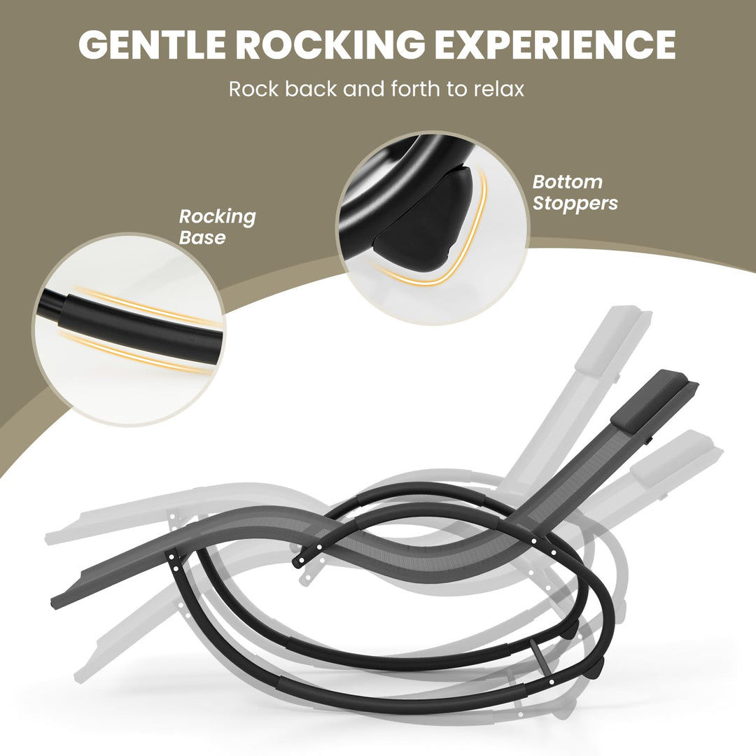 Giantex Outdoor Rocking Lounge Chair, Zero Gravity Rocking Chair with Removable Headrest, Breathable Backrest &amp; Seat