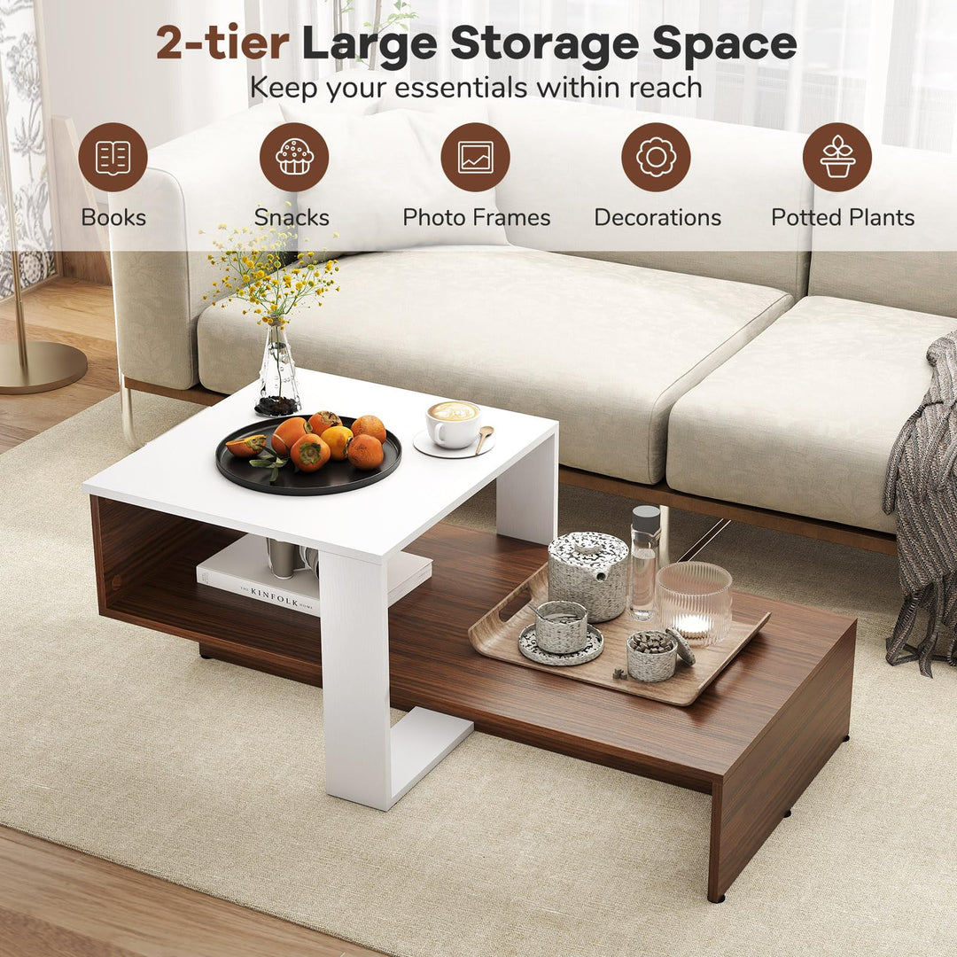 Giantex 2 Tier Coffee Table with Storage for Living Room Reception Room