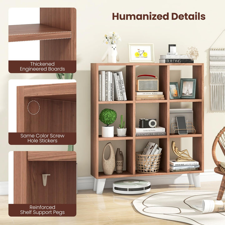 Giantex 9-Cube Open Bookcase, 3-Tier Freestanding Bookshelf with 4 Slanted Legs &amp; 6 Removable Shelves