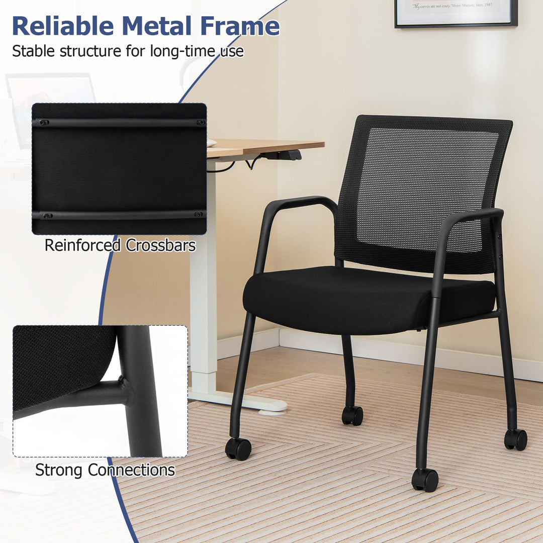 Giantex Waiting Room Chairs - Reception Chairs, Office Guest Chairs with Wheels, Metal Frame &amp; Armrests