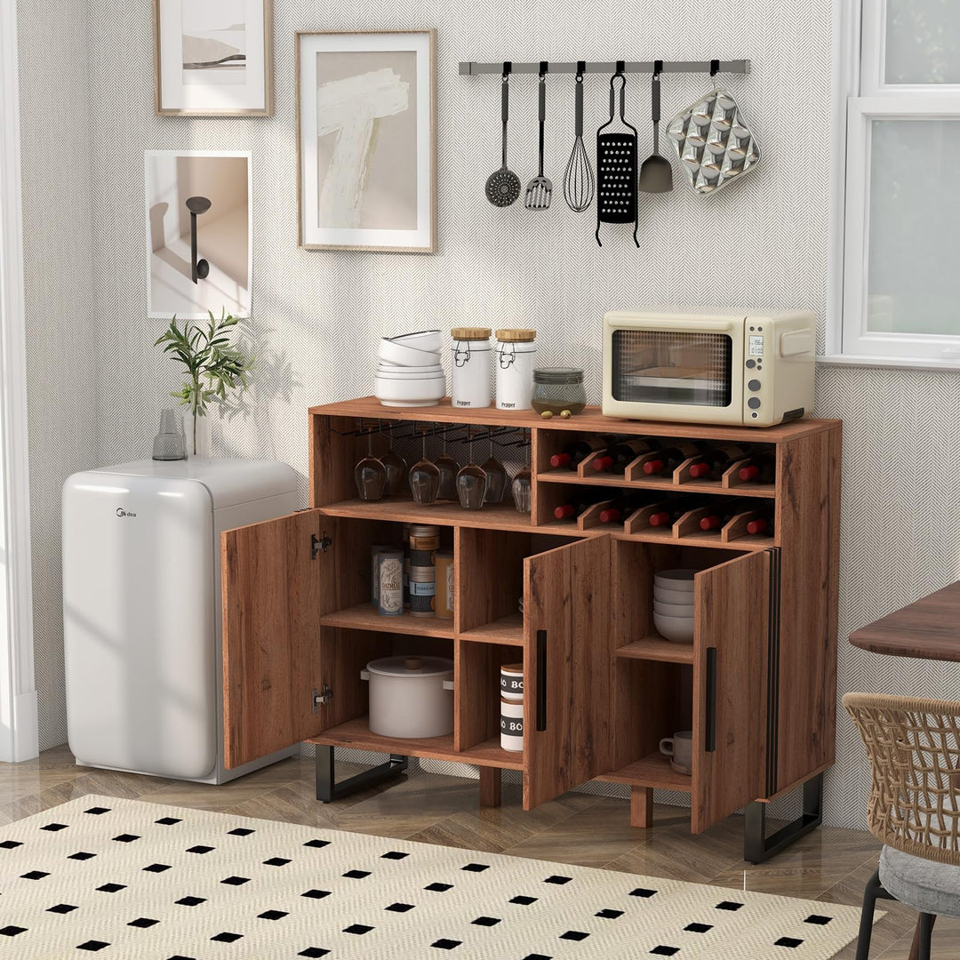 Giantex Wine Bar Cabinet, Buffet Sideboard with 3 Doors &amp; Adjustable Shelves, Liquor Cabinet
