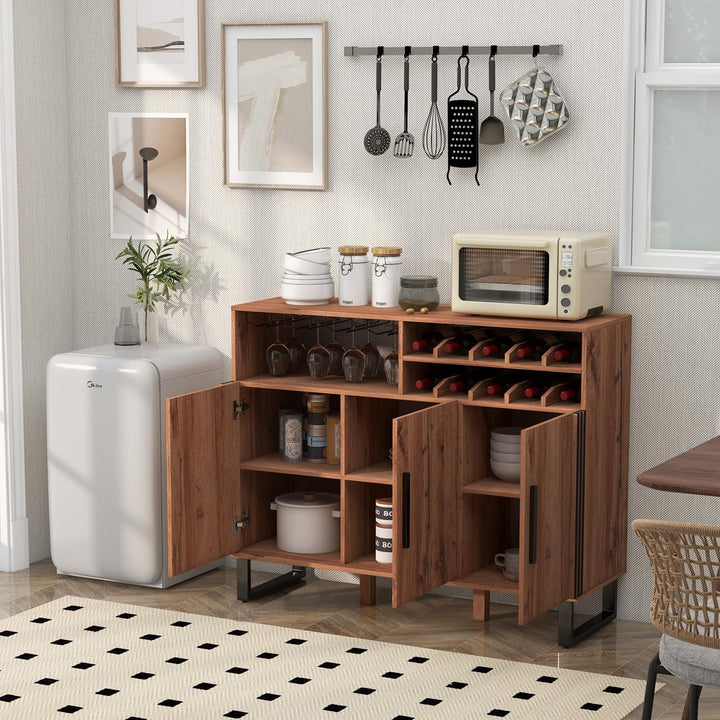Giantex Wine Bar Cabinet, Buffet Sideboard with 3 Doors &amp; Adjustable Shelves, Liquor Cabinet