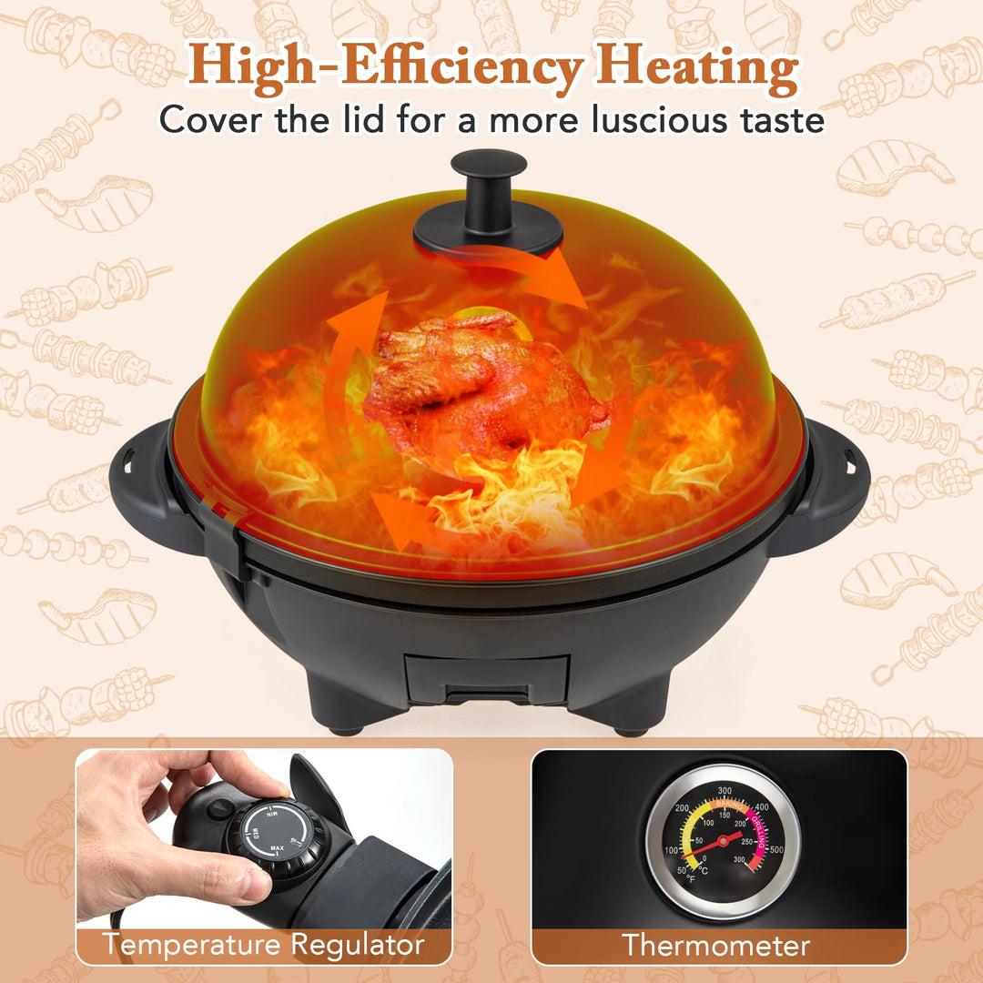Giantex 1200W Electric BBQ Grills Outdoor Cooking with Lid &amp; Thermometer