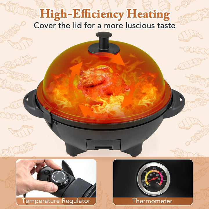 Giantex 1200W Electric BBQ Grills Outdoor Cooking with Lid &amp; Thermometer