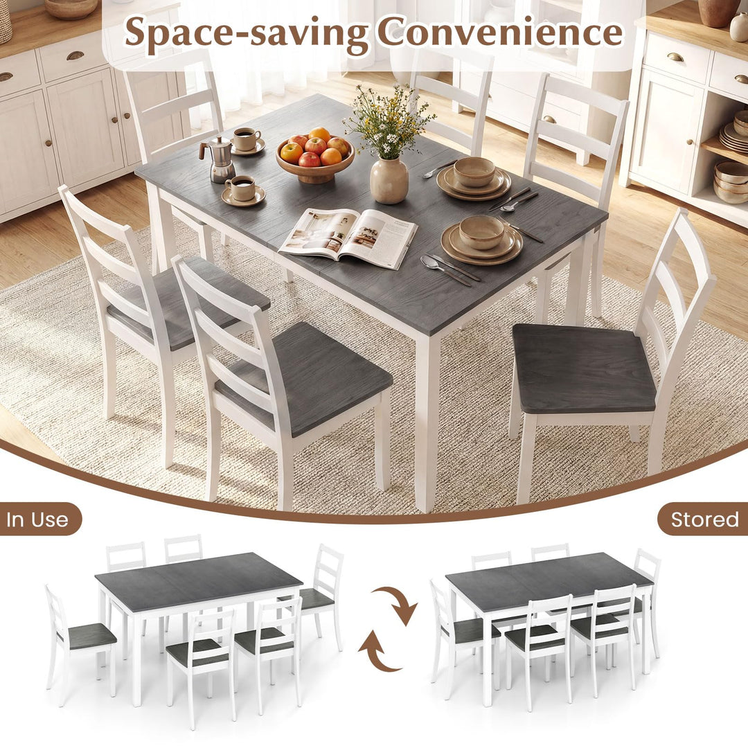 Giantex 7-Piece Dining Table Set | Rectangular 60-inches Kitchen Table and 6 Dining Chairs with Rubber Wood Legs