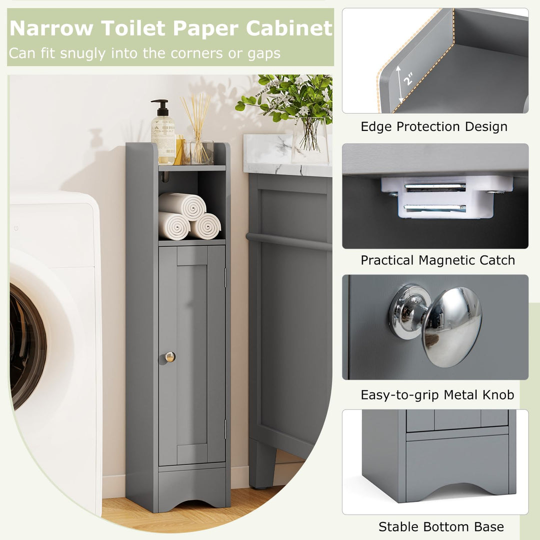 Giantex Small Bathroom Storage Cabinet Corner Floor Cabinet with Door &amp; Adjustable Shelves