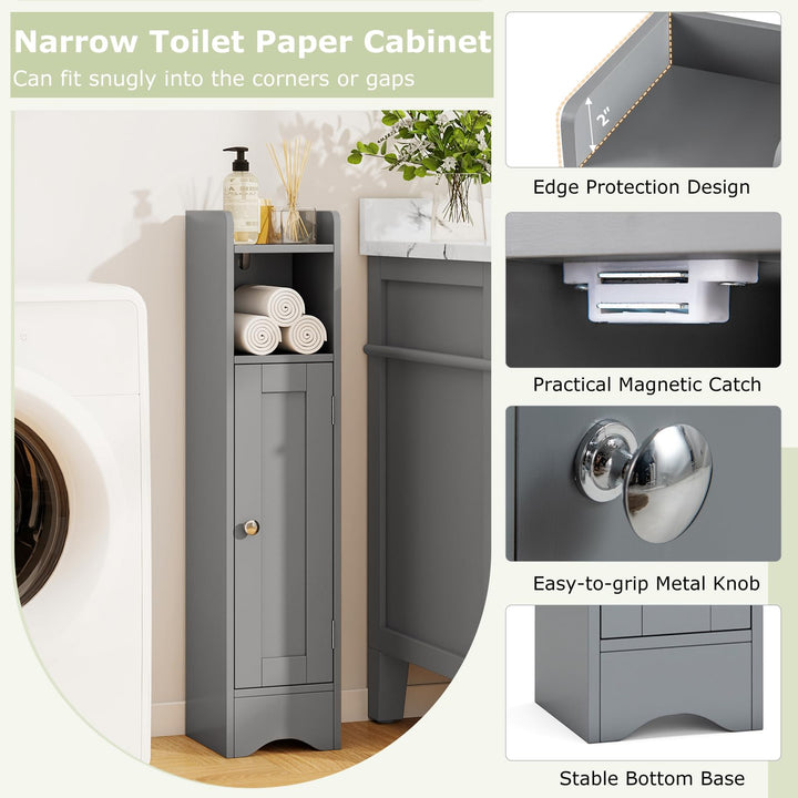 Giantex Small Bathroom Storage Cabinet Corner Floor Cabinet with Door &amp; Adjustable Shelves