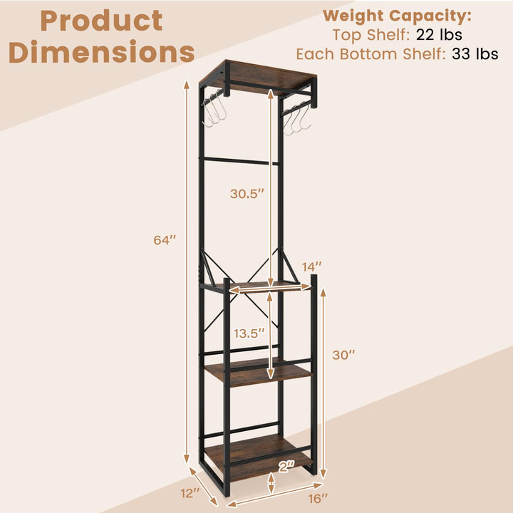 Giantex Freestanding Coat Rack with 4 Storage Shelves and 6 Hooks