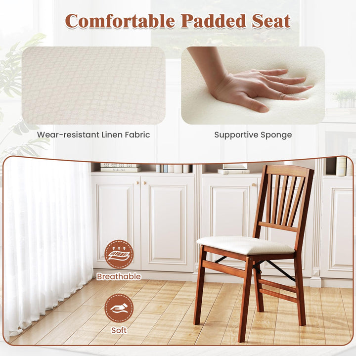 Giantex Folding Dining Chairs Set of 2/4, Modern Kitchen Chairs w/Padded Seat &amp; Slatted Backrest, Rubber Wood Frame