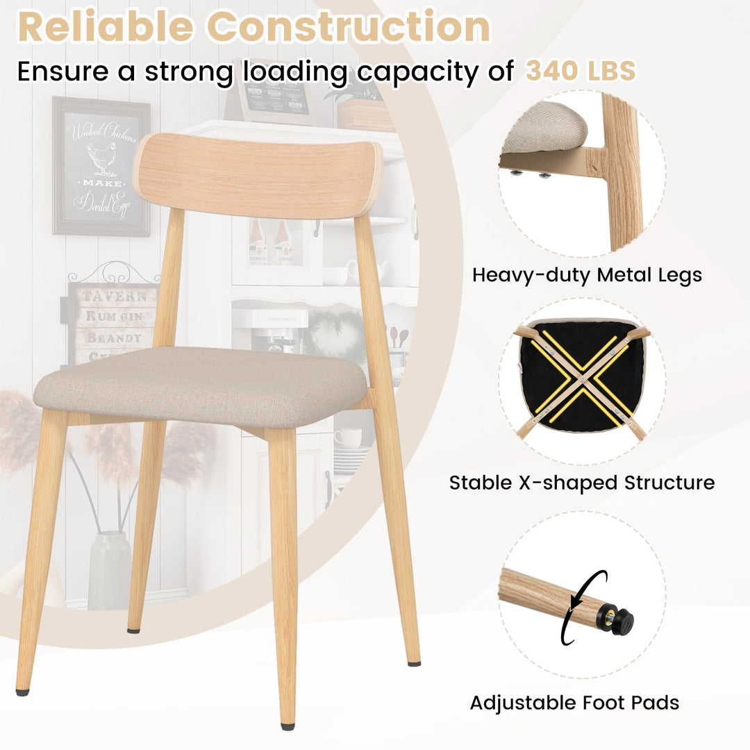 Giantex Linen Fabric Upholstered Modern Dining Chair Set of 2/4 with Padded Seat and Curved Back