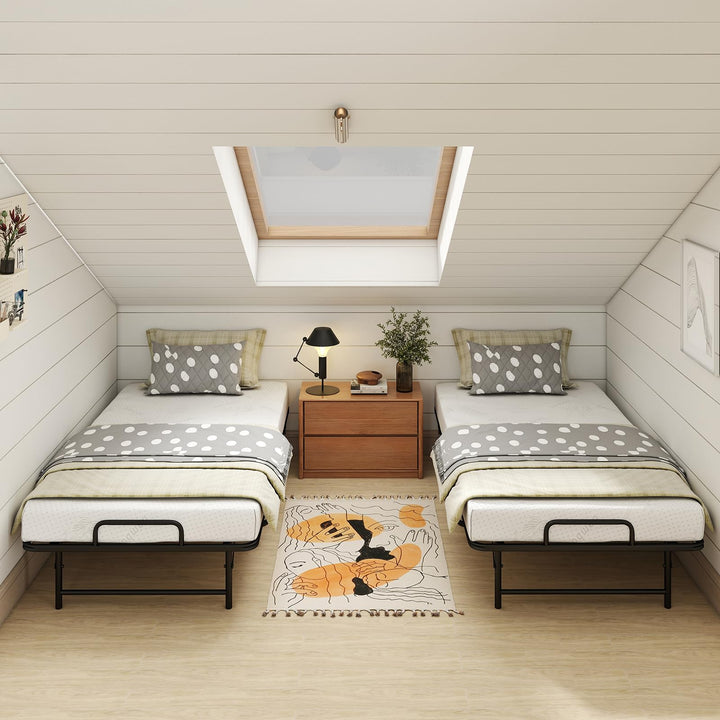 Giantex Twin Folding Bed Frame with 5 Inch Mattress, Portable Rollaway Guest Bed, 75" x 38"