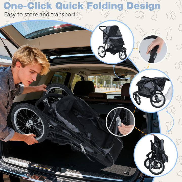 Giantex Dog Stroller for Small &amp; Medium Dogs Cats Foldable Pet Stroller with 3 All-Terrain Inflatable Rubber Wheels
