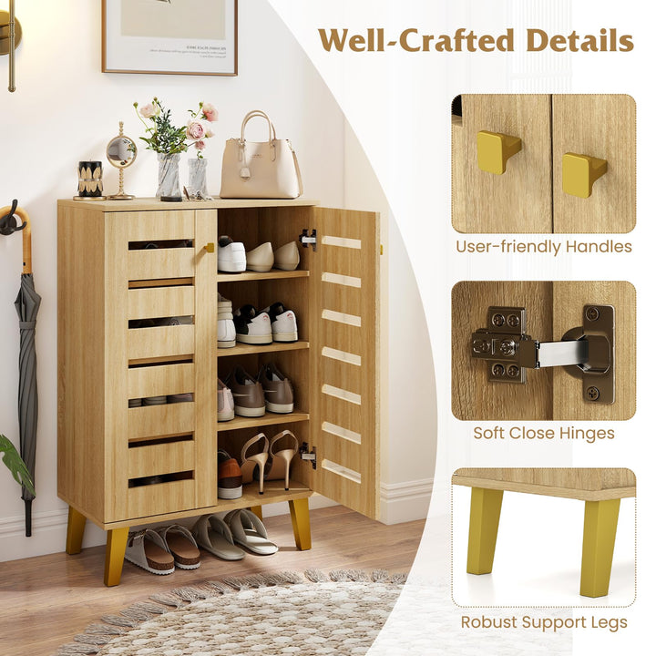 Giantex Shoe Cabinet with Doors 4-Tier Freestanding Shoe Organizer Cabinet